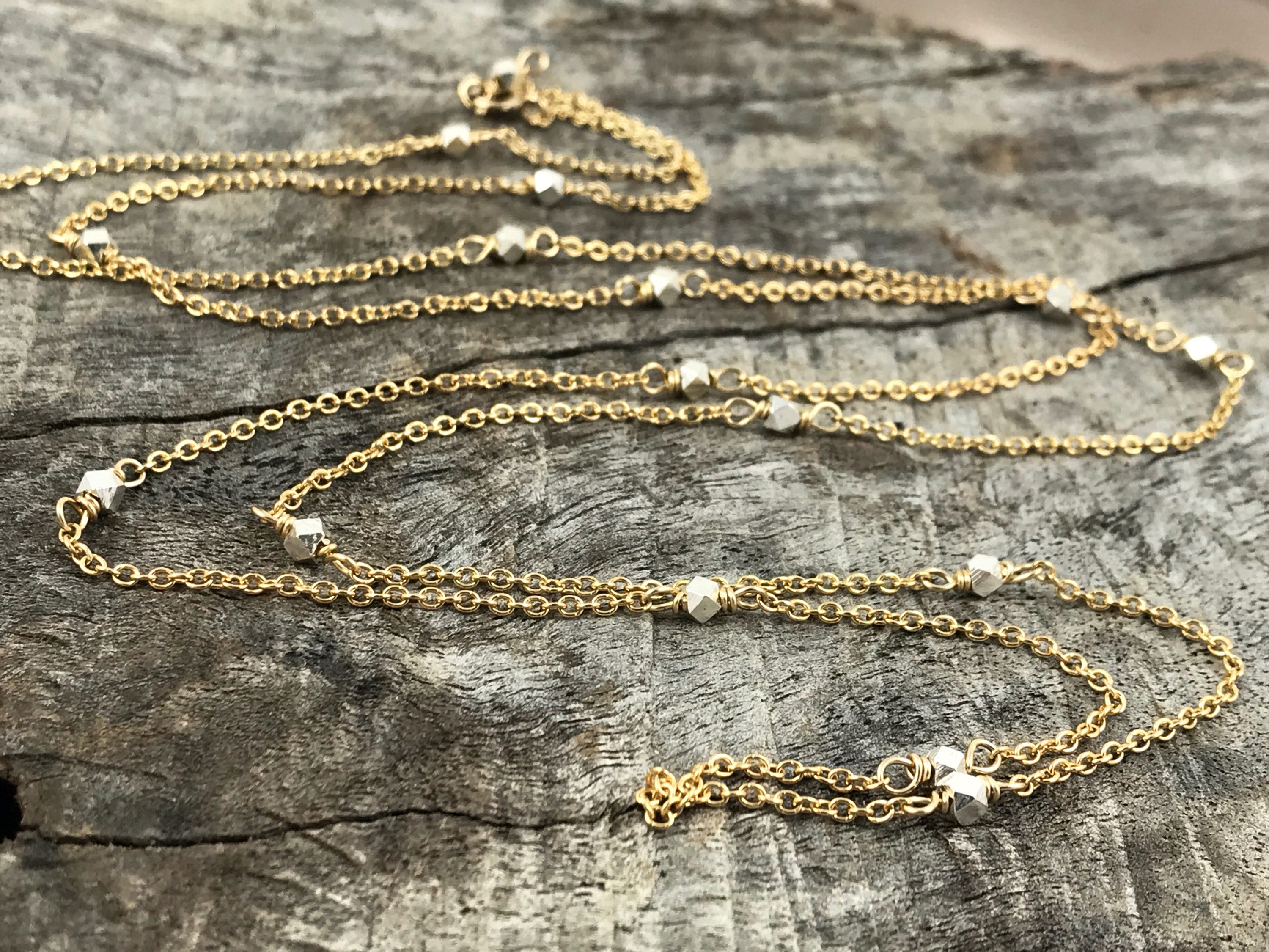 Sparkly Nugget Trail Lariat / 14k Yellow Gold Filled / Fine Silver / Long Multiwear Chain Necklace - Image 9