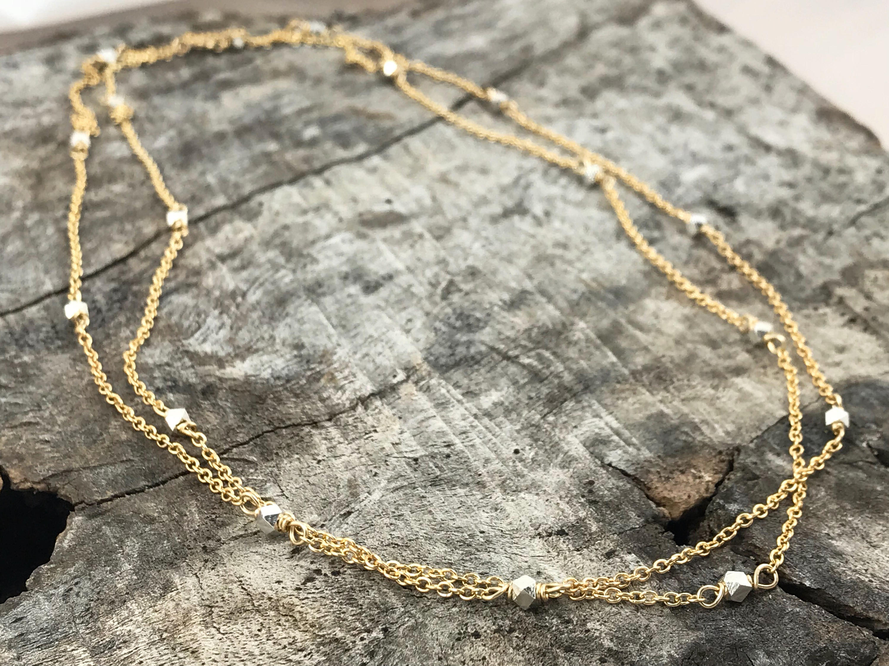 Sparkly Nugget Trail Lariat / 14k Yellow Gold Filled / Fine Silver / Long Multiwear Chain Necklace - Image 10
