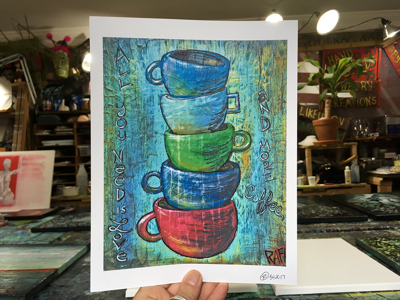 Love And Coffee Wall Art by Artist Rafi Perez Original Artist Enhanced Print 8X10