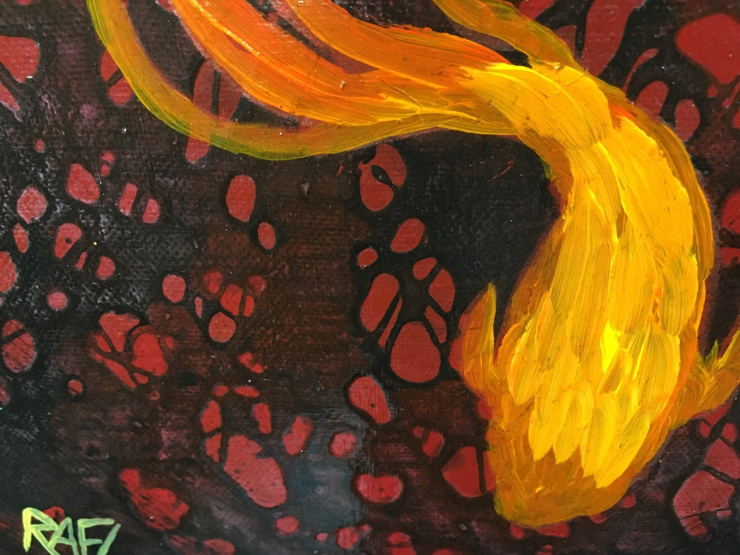 Lucky Koi Original Painting Wall Art By Artist Rafi Perez Mixed Medium on Canvas 8X8 - Image 5