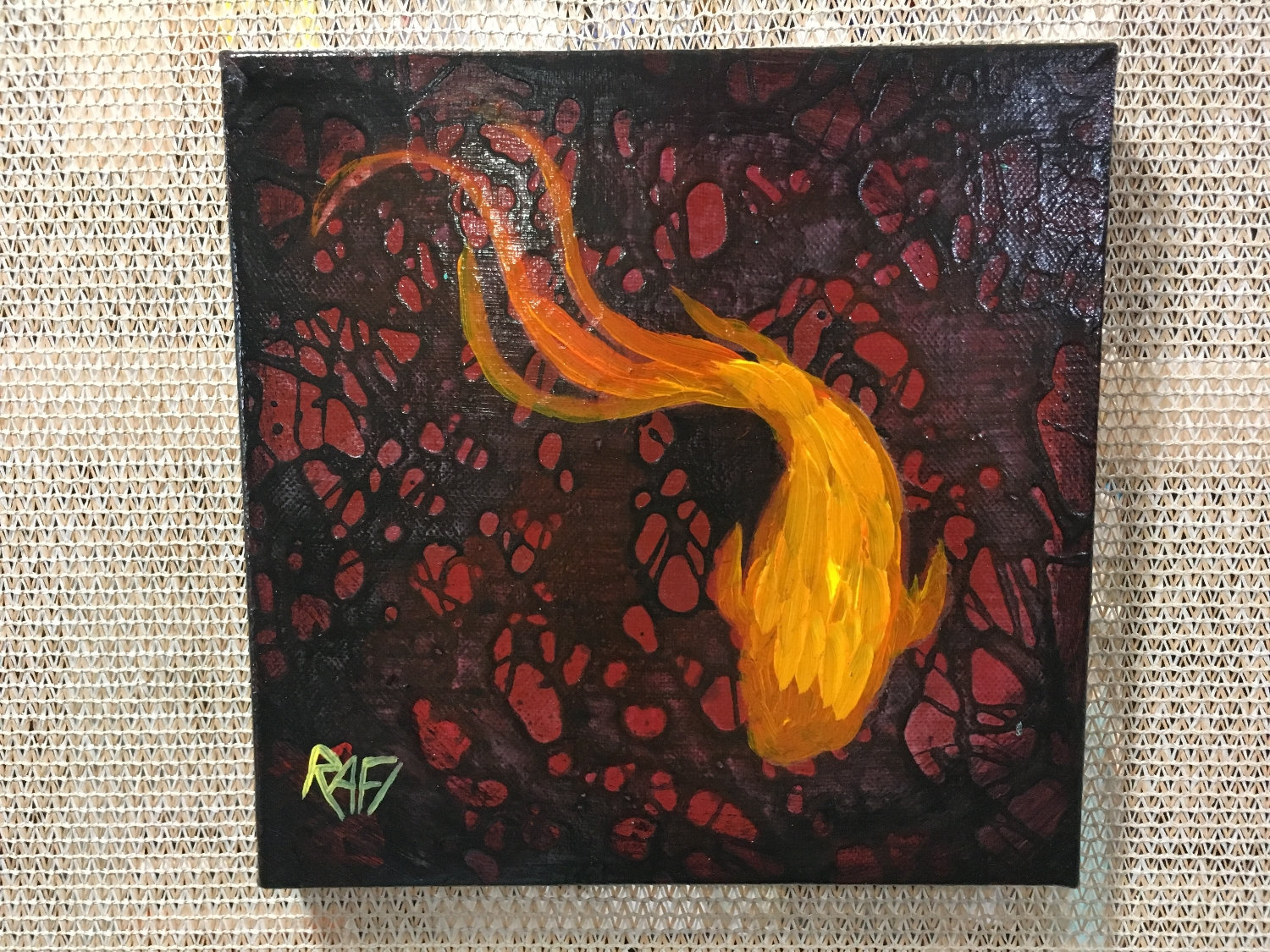 Lucky Koi Original Painting Wall Art By Artist Rafi Perez Mixed Medium on Canvas 8X8 - Image 6