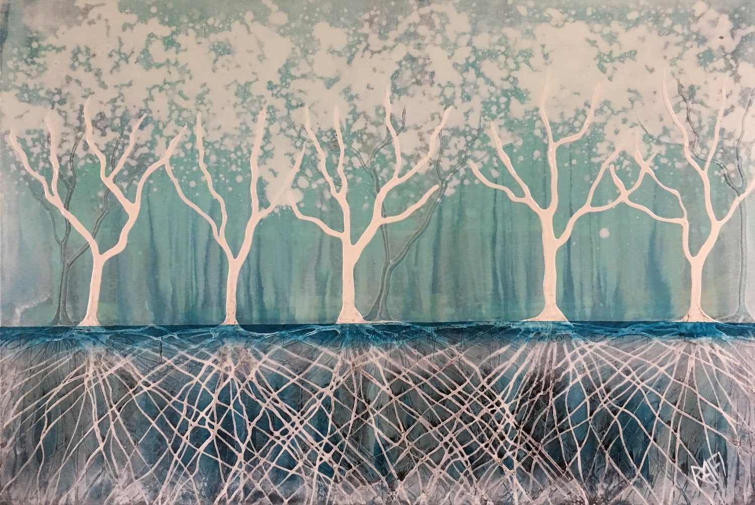 Magic White Forest Textured Original Painting by artist Rafi Perez on Canvas 24X36