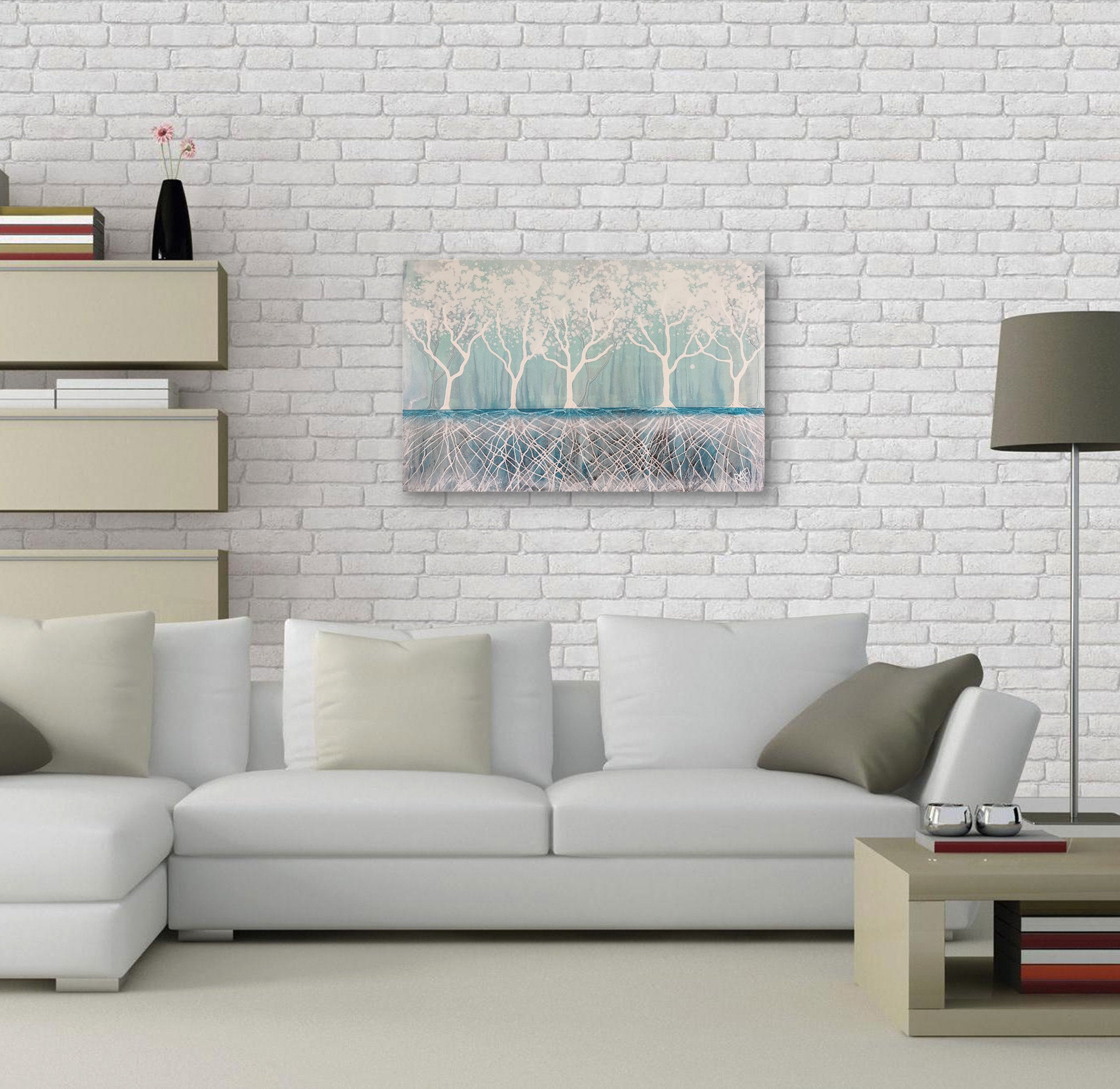 Magic White Forest Textured Original Painting by artist Rafi Perez on Canvas 24X36 - Image 2