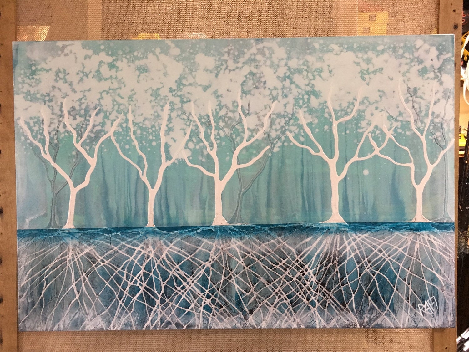 Magic White Forest Textured Original Painting by artist Rafi Perez on Canvas 24X36 - Image 3