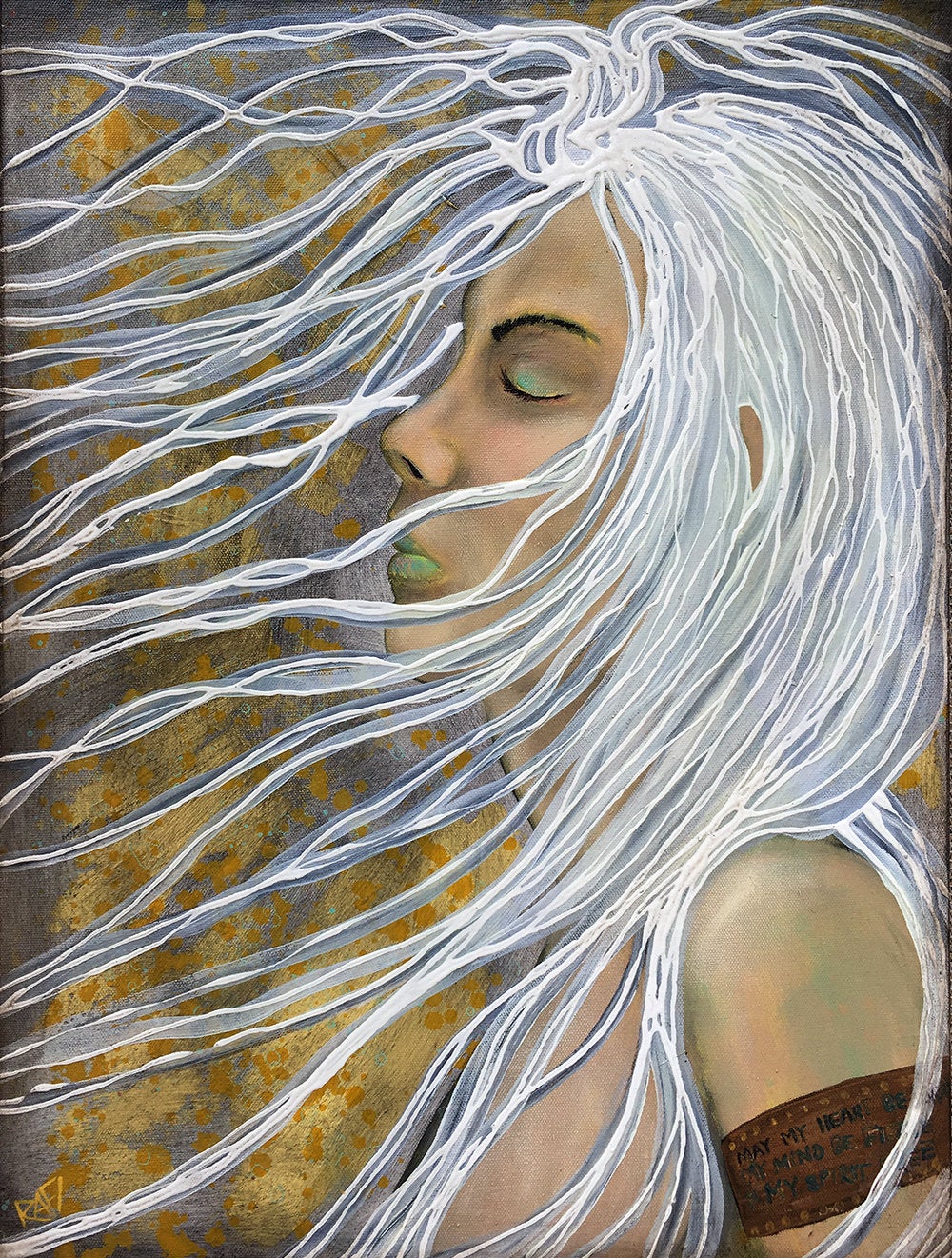 May My Heart Be Brave Original Painting by artist Rafi Perez Mixed Medium on Canvas 24X18 - Image 5
