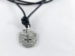 Men's Compass Necklace - Sterling Silver - Rustic Oval Stamped Compass - Small Minimalist Compass - Adjustable Leather Cord
