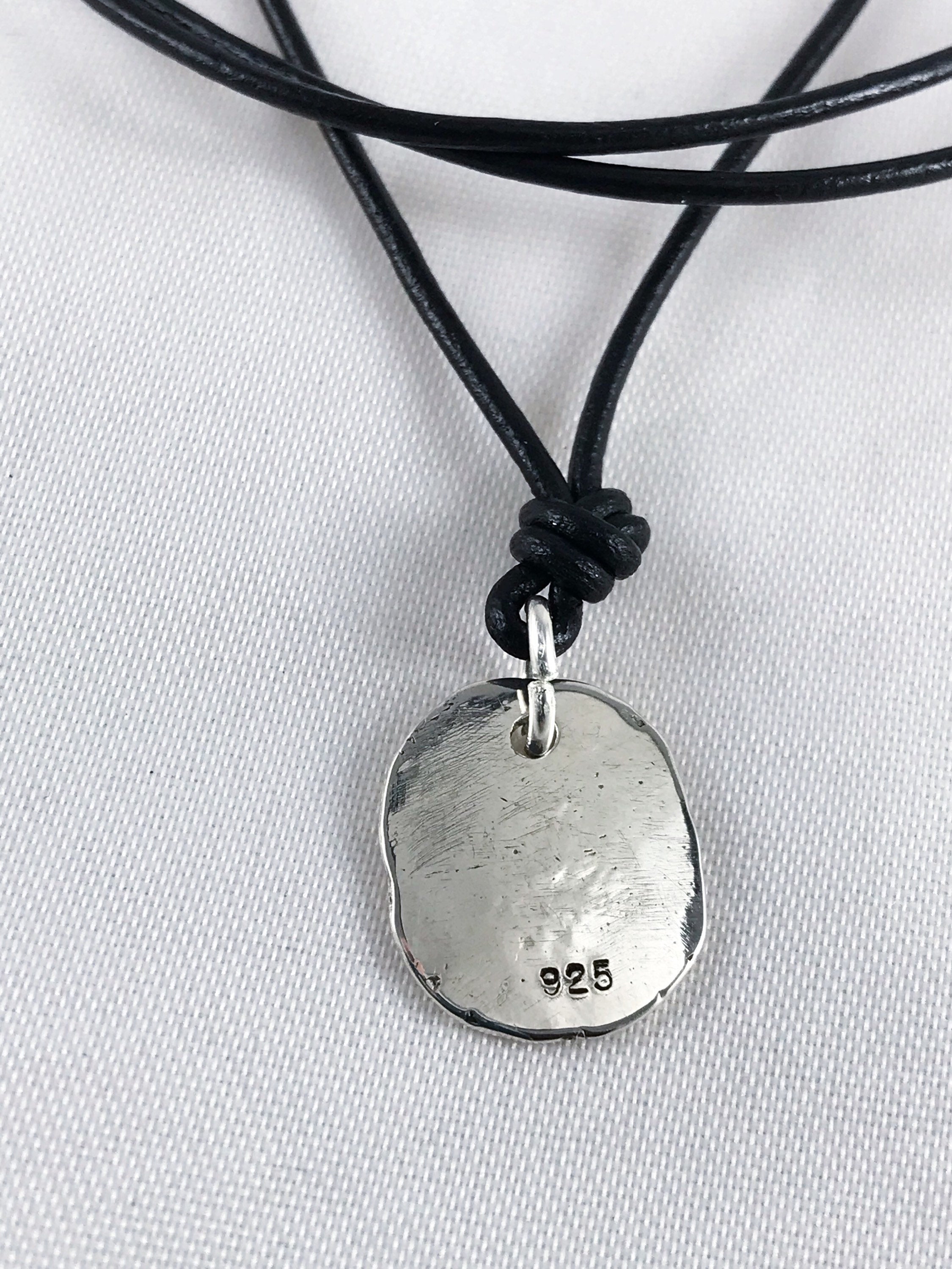 Men's Compass Necklace / Solid Sterling Silver / Rustic Oval Bullion Shape / Adjustable Leather Cord - Image 7