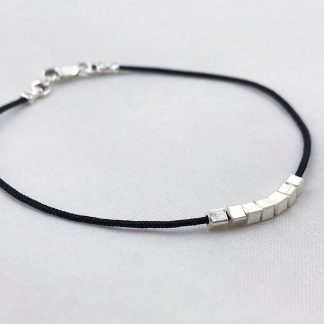 Fine Silver Cube Bracelet / Fidget Bracelet / Black Nylon Cord / Custom Number Of Cubes / Custom Sized