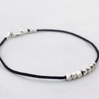 Fine Silver Nugget Bracelet / Fidget Bracelet / Black Nylon Cord / Custom Number Of Nuggets / Custom Sized