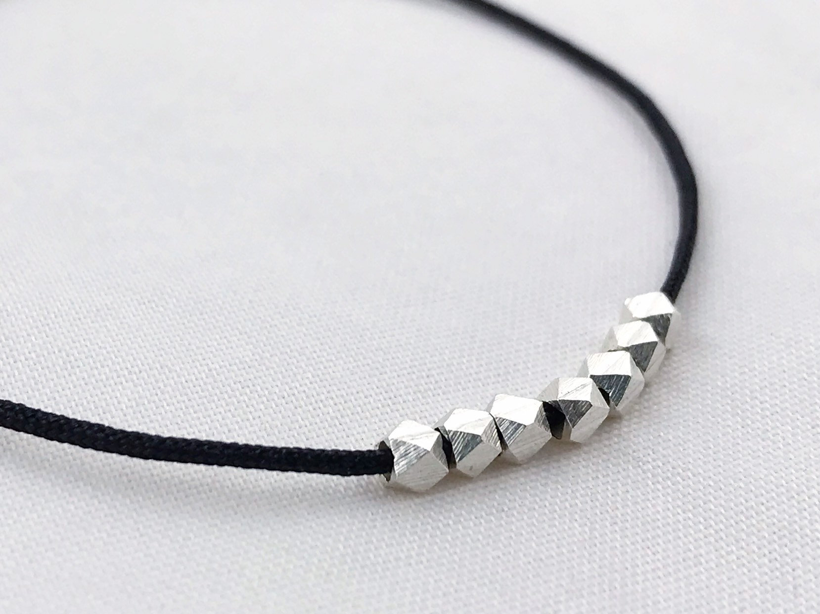 Fine Silver Nugget Bracelet / Fidget Bracelet / Black Nylon Cord / Custom Number Of Nuggets / Custom Sized - Image 2