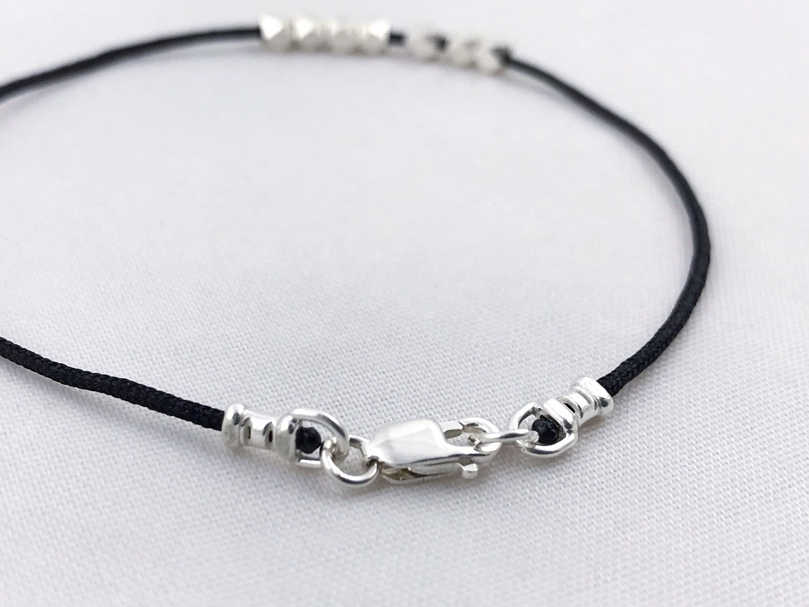 Fine Silver Nugget Bracelet / Fidget Bracelet / Black Nylon Cord / Custom Number Of Nuggets / Custom Sized - Image 3