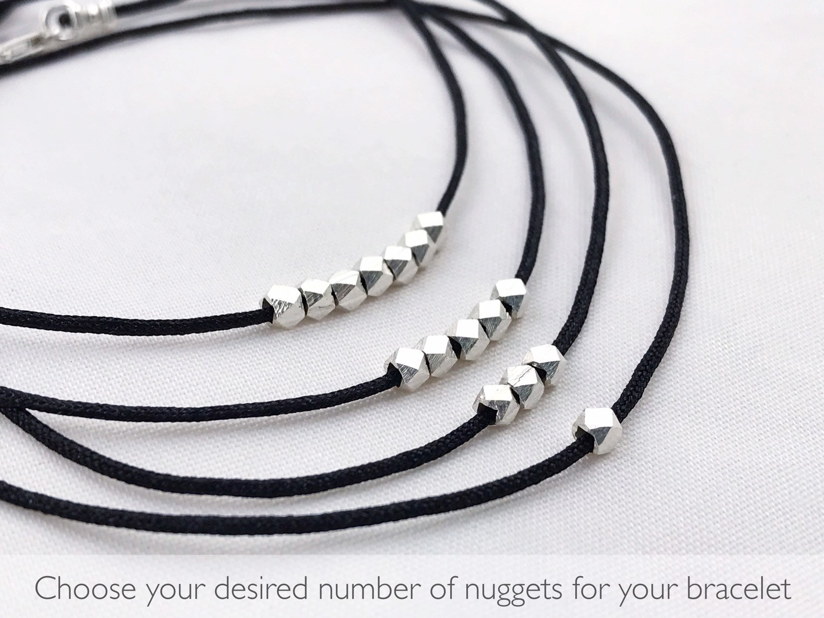 Fine Silver Nugget Bracelet / Fidget Bracelet / Black Nylon Cord / Custom Number Of Nuggets / Custom Sized - Image 5