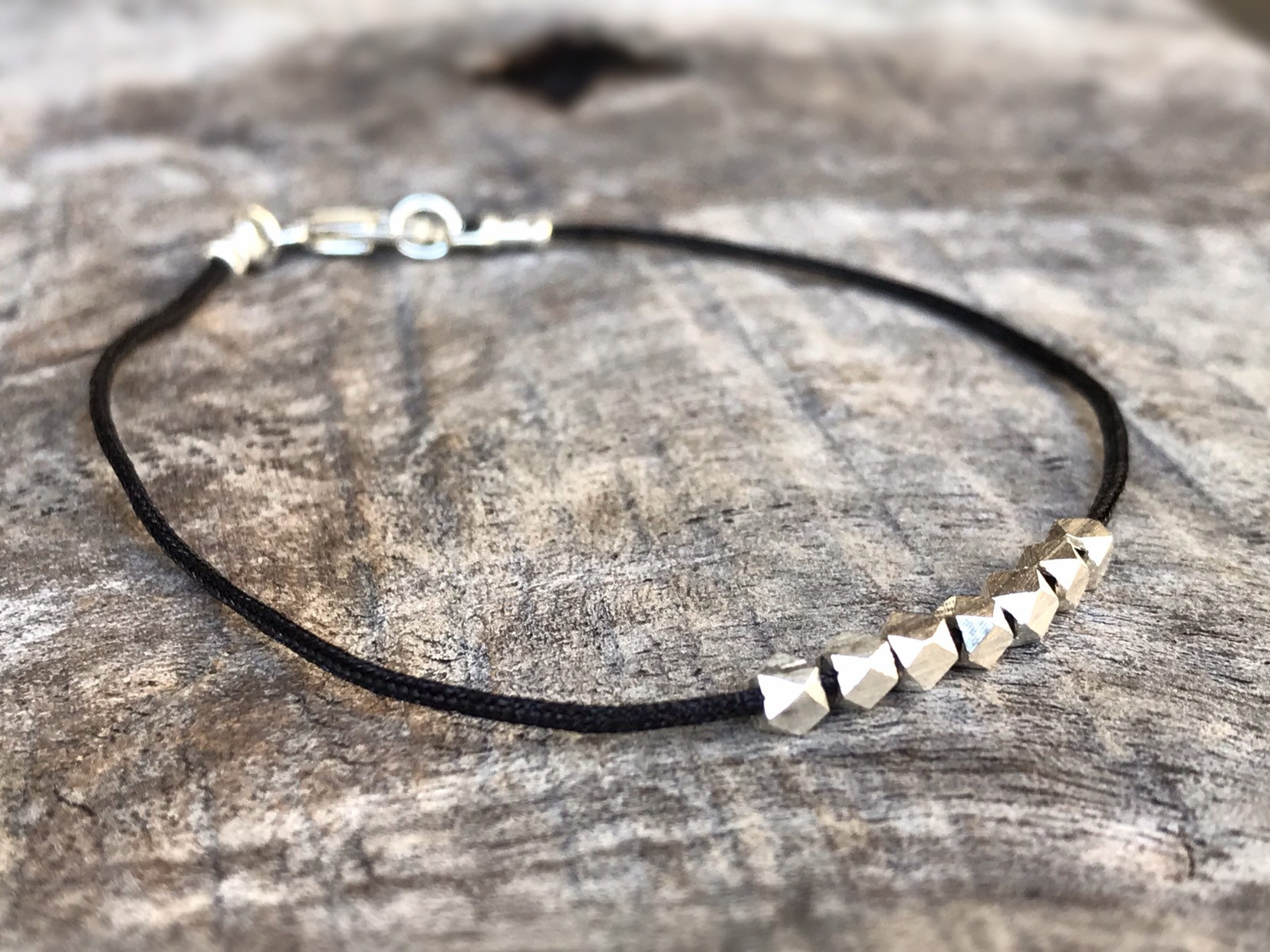 Fine Silver Nugget Bracelet / Fidget Bracelet / Black Nylon Cord / Custom Number Of Nuggets / Custom Sized - Image 13