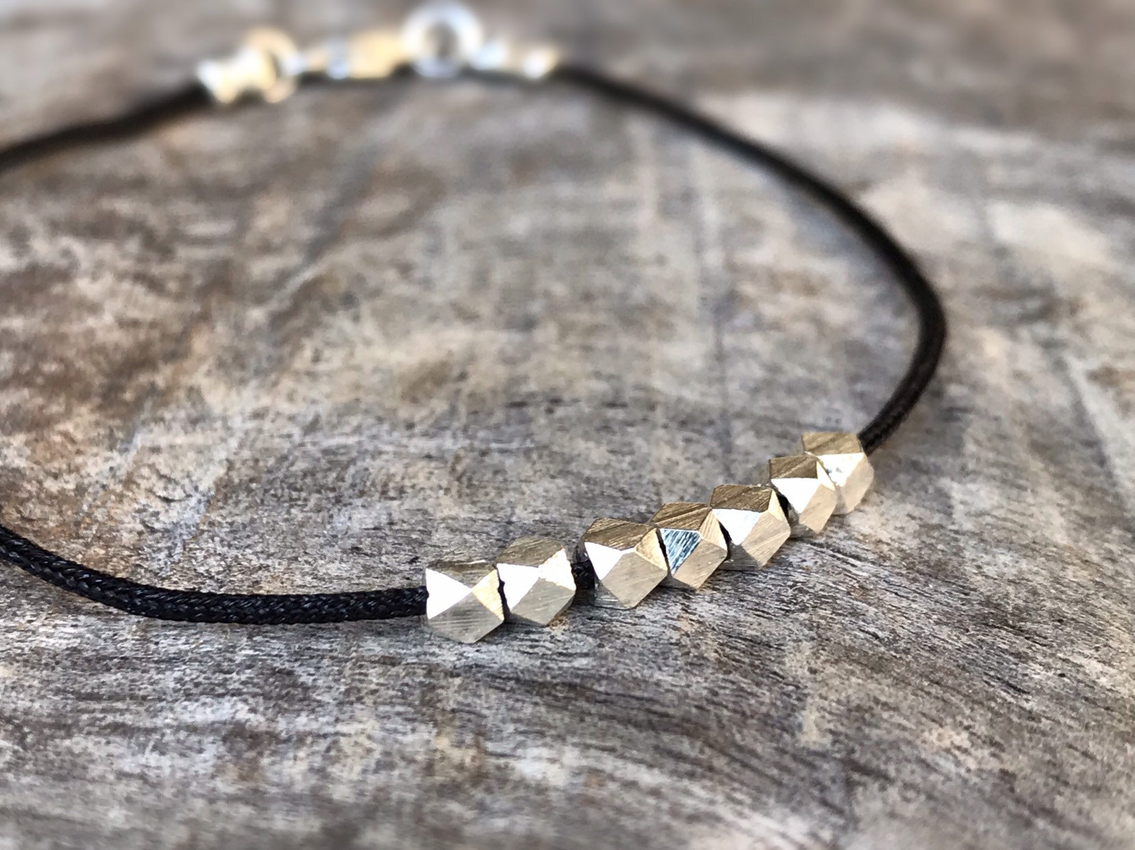 Fine Silver Nugget Bracelet / Fidget Bracelet / Black Nylon Cord / Custom Number Of Nuggets / Custom Sized - Image 14