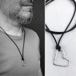 Men's Heart Necklace / Solid Sterling Silver / Rustic Hammer Forged Heart / Adjustable Leather Cord