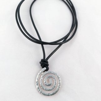 Men's Spiral Necklace / Solid Sterling Silver / Hammer Forged / Koru Spiral / Adjustable Leather Cord