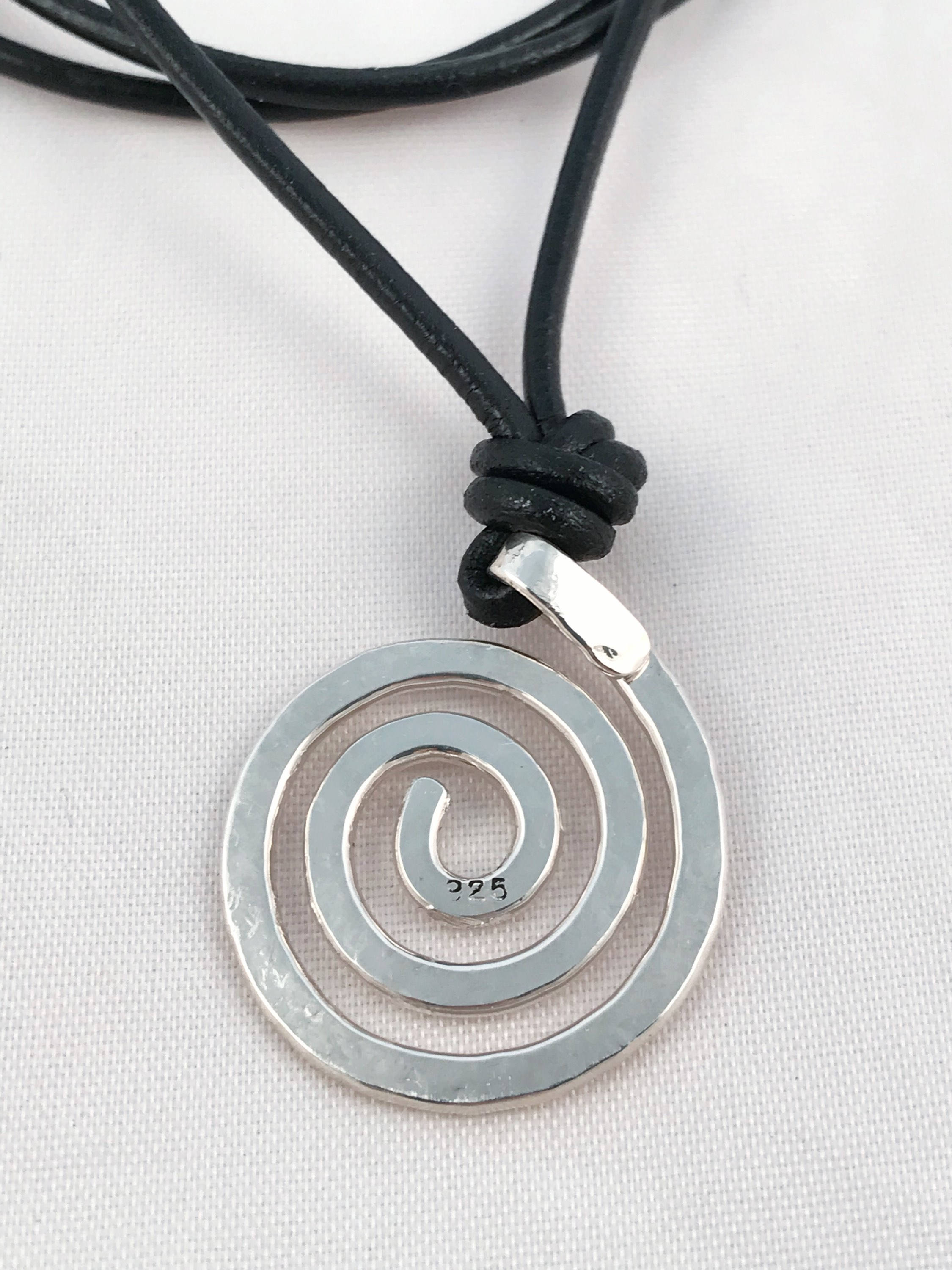 Men's Spiral Necklace / Solid Sterling Silver / Hammer Forged / Koru Spiral / Adjustable Leather Cord - Image 6