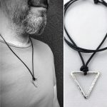 Men's Triangle Necklace / Solid Sterling Silver /  Rustic Hammer Forged Triangle / Adjustable Leather Cord