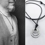 Men's Three Circle Necklace / Solid Sterling Silver / Rustic Hammer Forged Circles / Adjustable Leather Cord