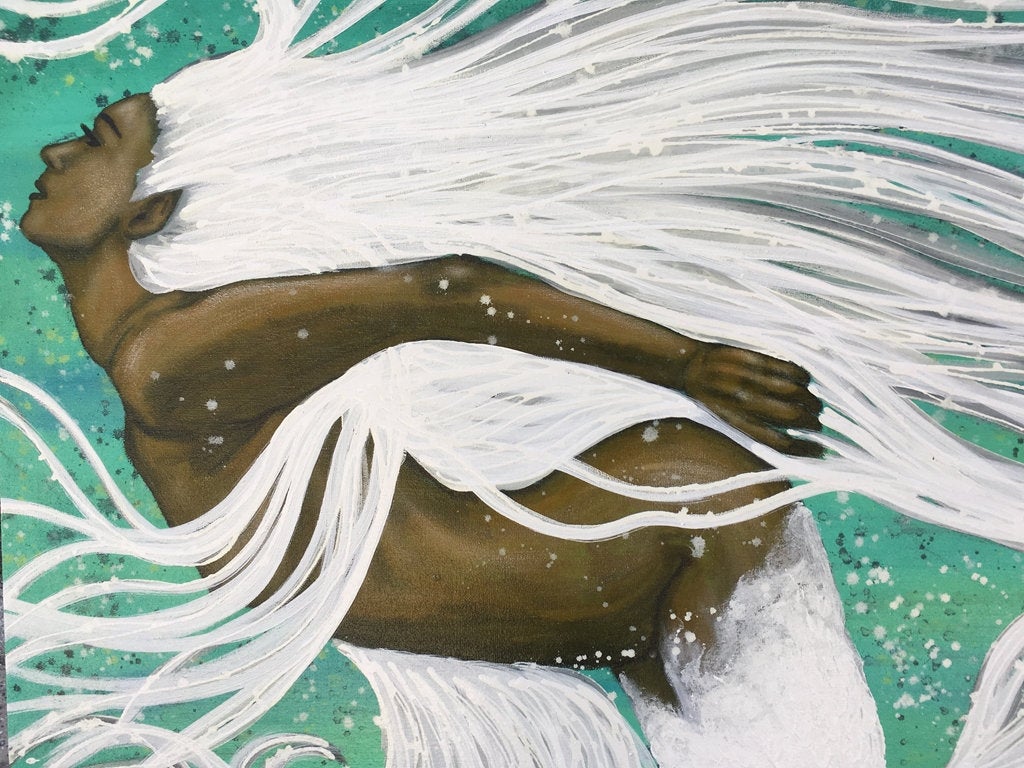 Mermaid Of Light Original Painting By Artist Rafi Perez Mixed Medium On Unstretched Canvas 48x38 - Image 3