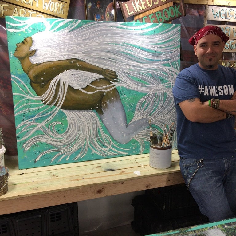 Mermaid Of Light Original Painting By Artist Rafi Perez Mixed Medium On Unstretched Canvas 48x38 - Image 7