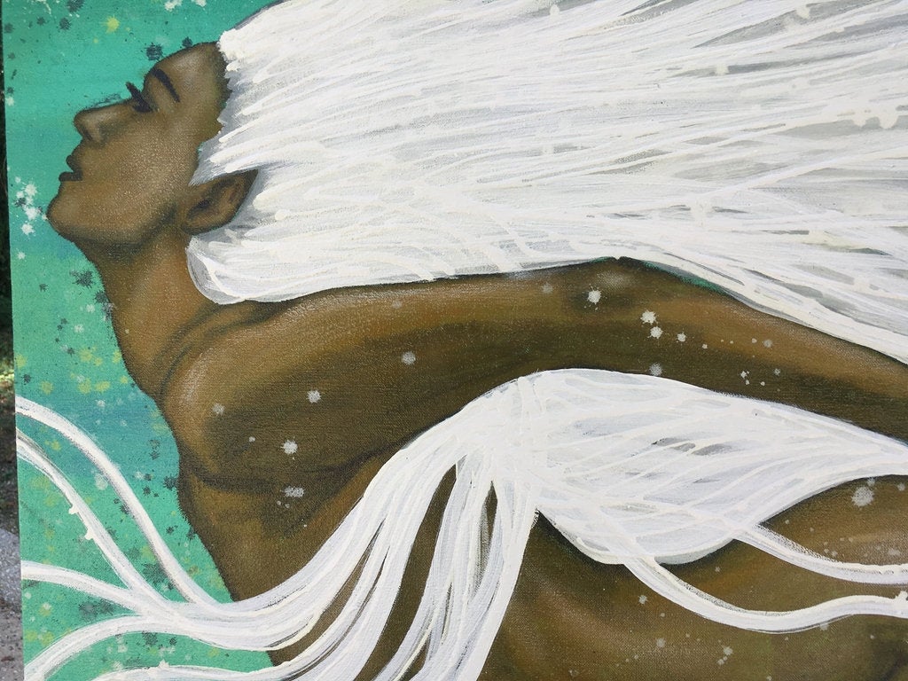 Mermaid Of Light Original Painting By Artist Rafi Perez Mixed Medium On Unstretched Canvas 48x38 - Image 6