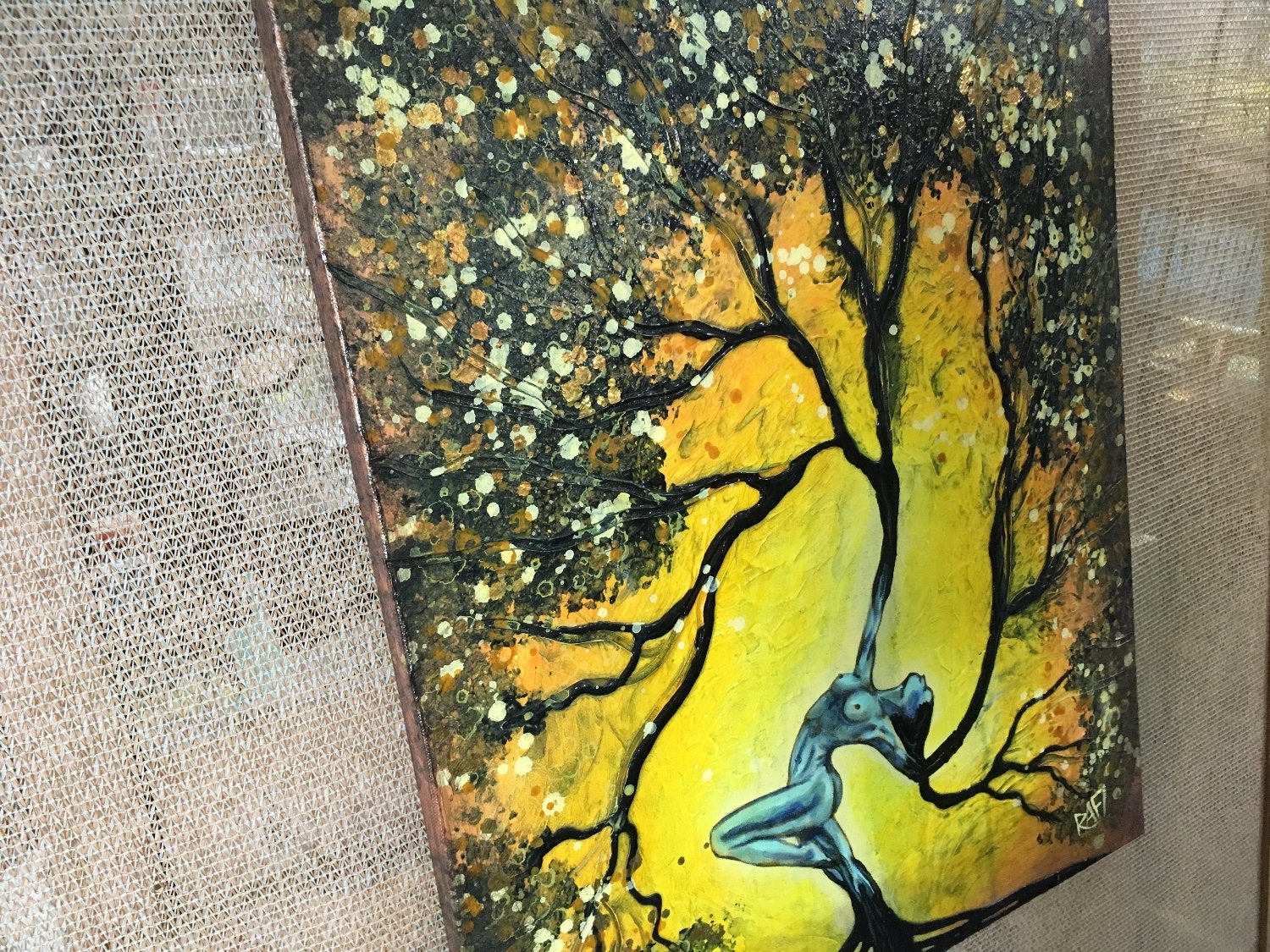 Nature Of Gold Woman Tree Wall Art by Artist Rafi Perez Mixed Medium on Canvas 18X24 - Image 4