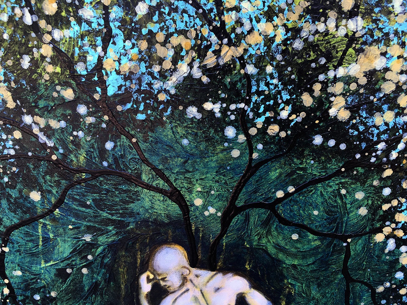 Growth Of Man Original Painting Nude Man Tree Wall Art By Artist Rafi Perez Mixed Medium On Canvas 24x30 - Image 3