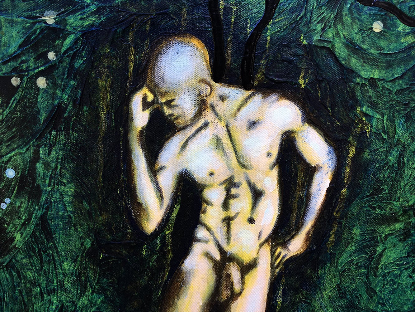 Growth Of Man Original Painting Nude Man Tree Wall Art By Artist Rafi Perez Mixed Medium On Canvas 24x30 - Image 6