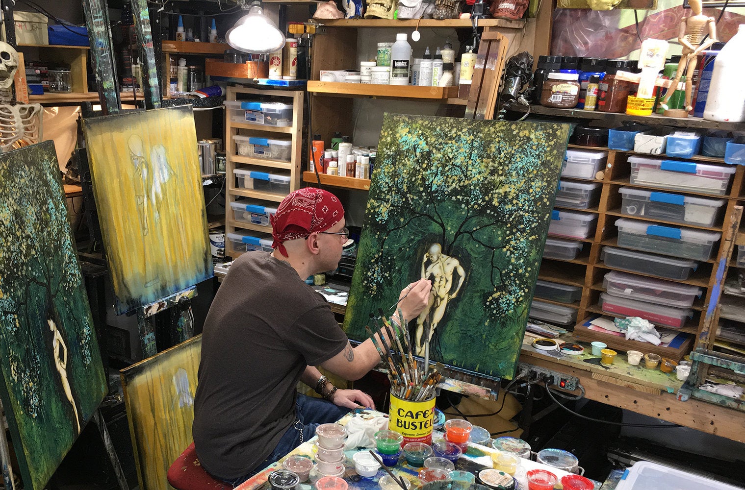 Growth Of Man Original Painting Nude Man Tree Wall Art By Artist Rafi Perez Mixed Medium On Canvas 24x30 - Image 7
