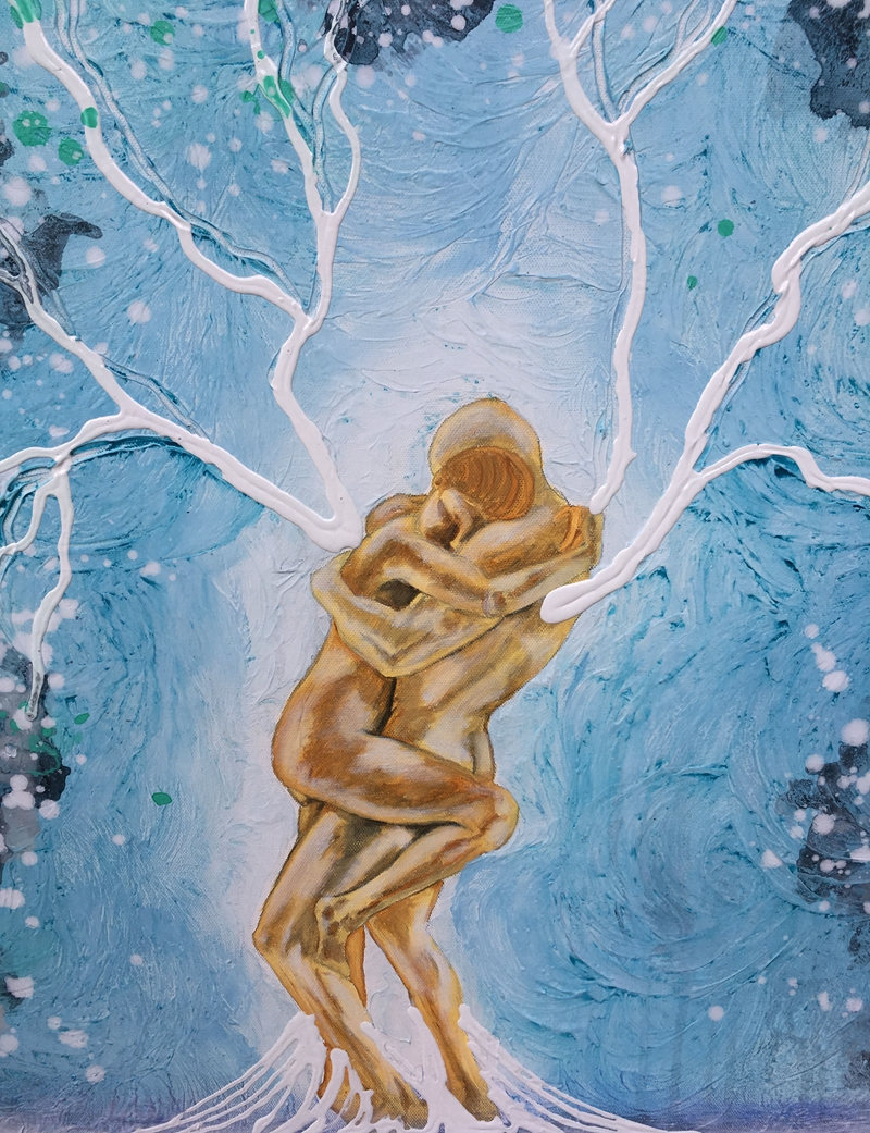 Nature Of Love Embrace Tree Wall Art By Artist Rafi Perez Original Painting Mixed Medium On Canvas 30x30 - Image 2