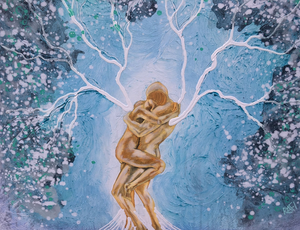 Nature Of Love Embrace Tree Wall Art By Artist Rafi Perez Original Painting Mixed Medium On Canvas 30x30 - Image 6