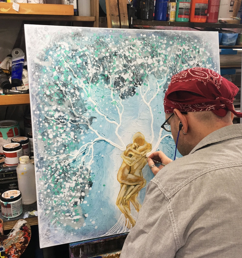 Nature Of Love Embrace Tree Wall Art By Artist Rafi Perez Original Painting Mixed Medium On Canvas 30x30 - Image 7
