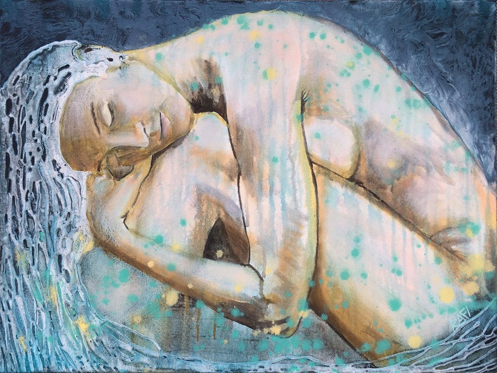 Nighttime Magic In The Stream Of Dreams Original Painting Wall Art By Artist Rafi Perez On Canvas 18×24