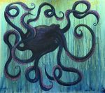 Octopus Original Large Painting By Artist Rafi Perez Mixed Medium On Unstretched Canvas 55x60