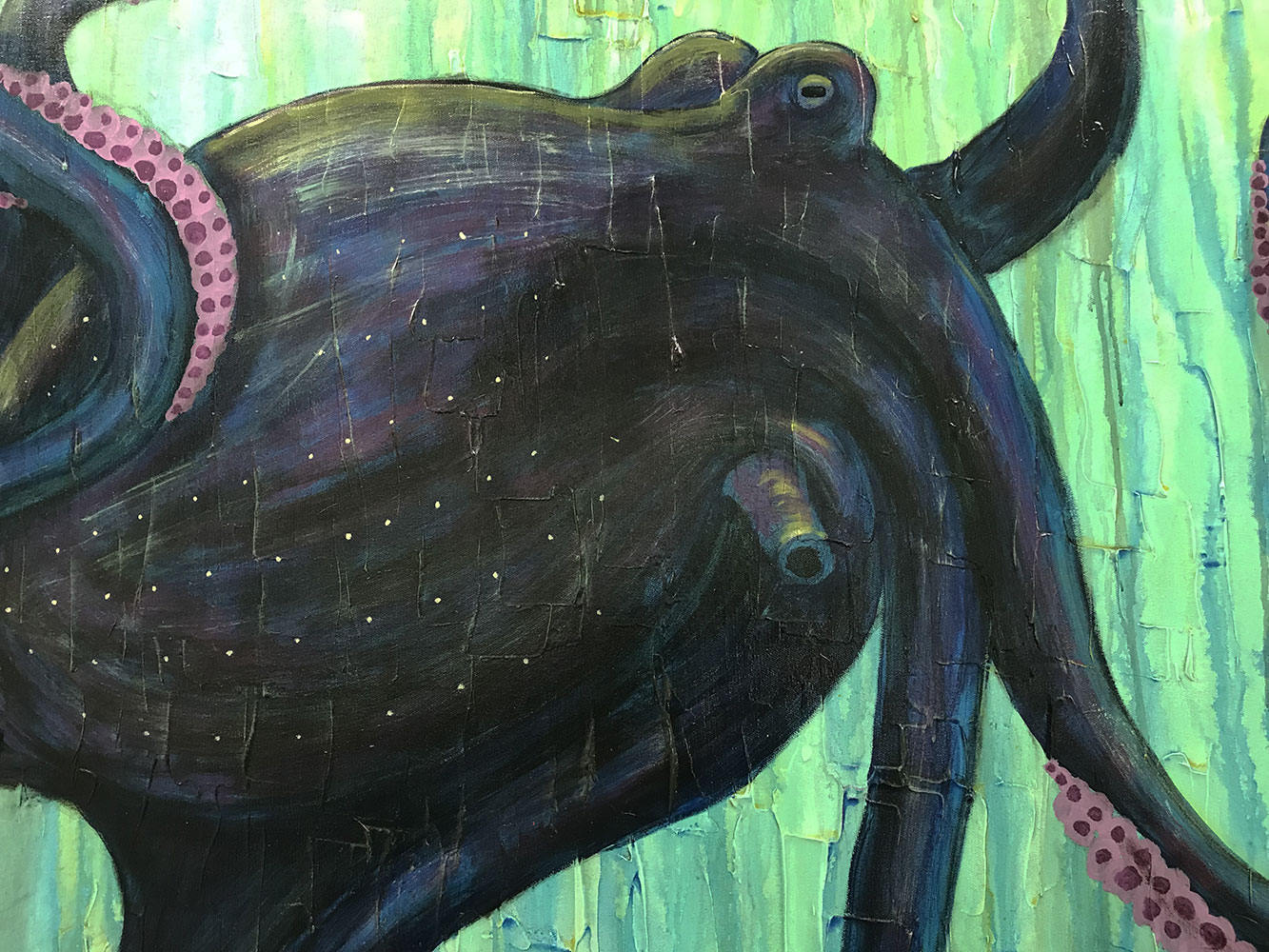 Octopus Original Large Painting By Artist Rafi Perez Mixed Medium On Unstretched Canvas 55x60 - Image 2