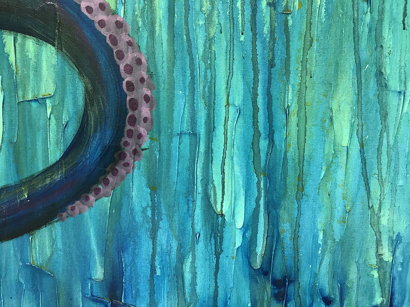 Octopus Original Large Painting By Artist Rafi Perez Mixed Medium On Unstretched Canvas 55x60 - Image 4