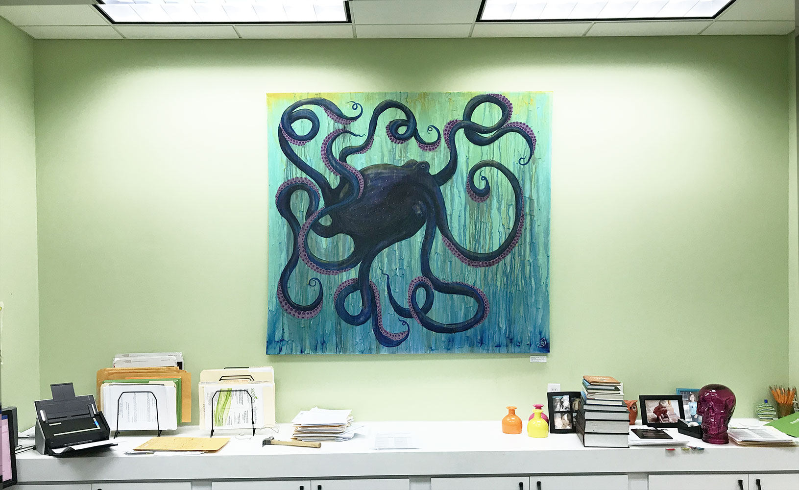 Octopus Original Large Painting By Artist Rafi Perez Mixed Medium On Unstretched Canvas 55x60 - Image 6