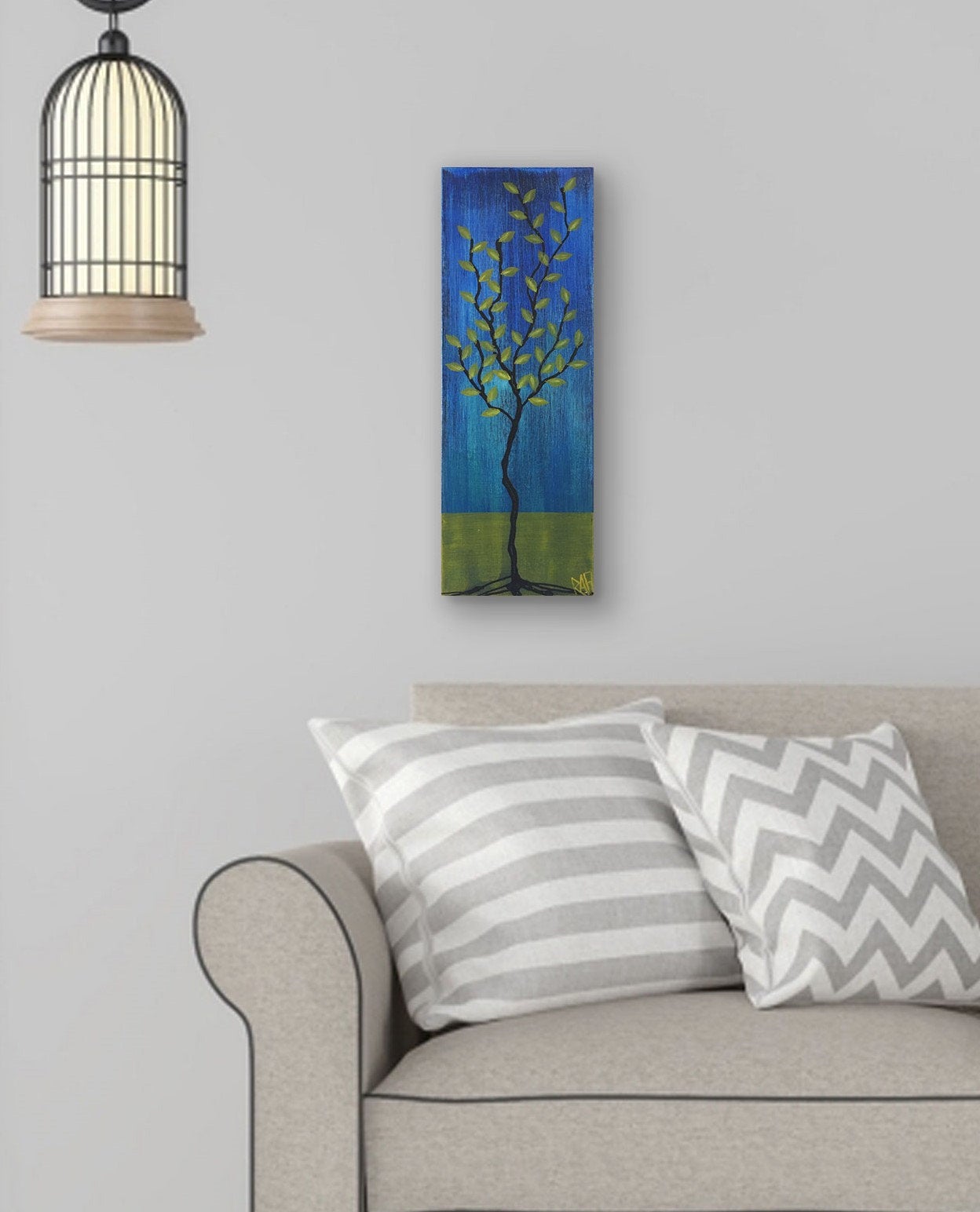 Olive Branch No. 3 Textured Original Painting By Artist Rafi Perez Mixed Medium on Canvas 8X24