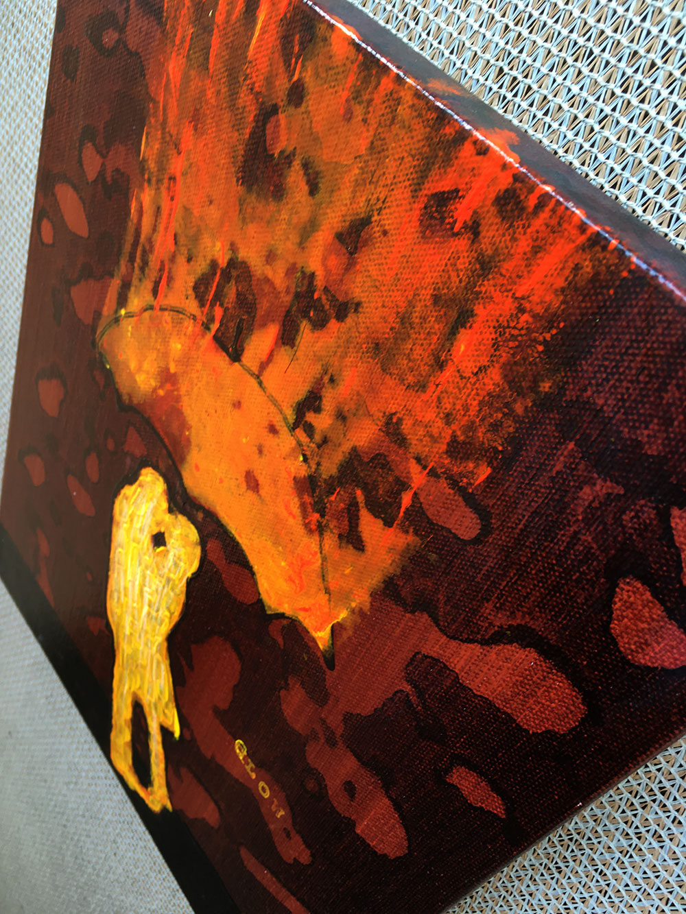 Original Painting Glow Lovers In The Rain by artist Rafi Perez Mixed Medium on Canvas 11X14 - Image 3