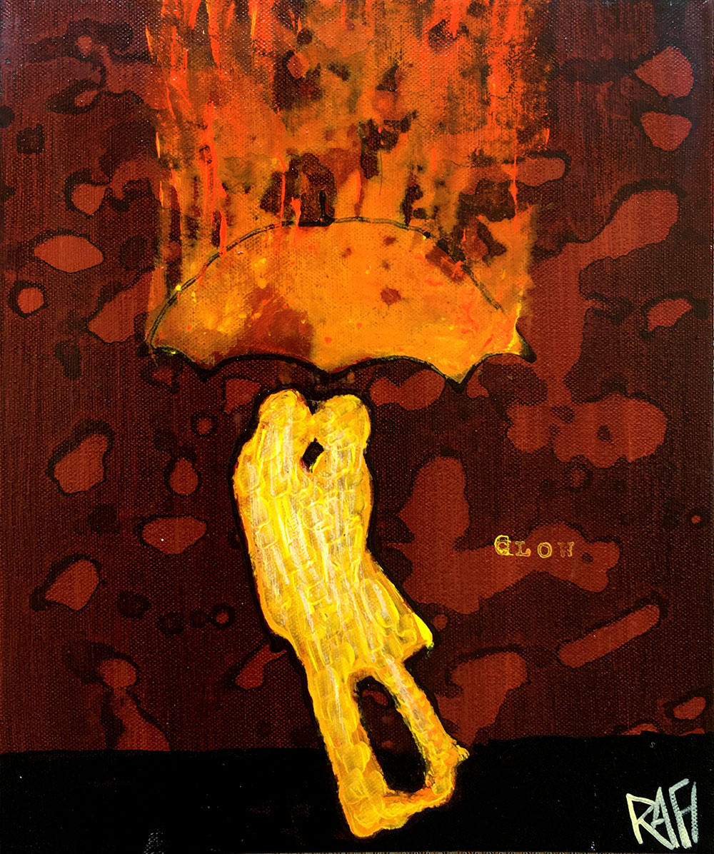 Original Painting Glow Lovers In The Rain by artist Rafi Perez Mixed Medium on Canvas 11X14 - Image 5