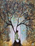 Original Painting Woman Summer Tree Wall Art by artist Rafi Perez Mixed Medium on Canvas 18X24