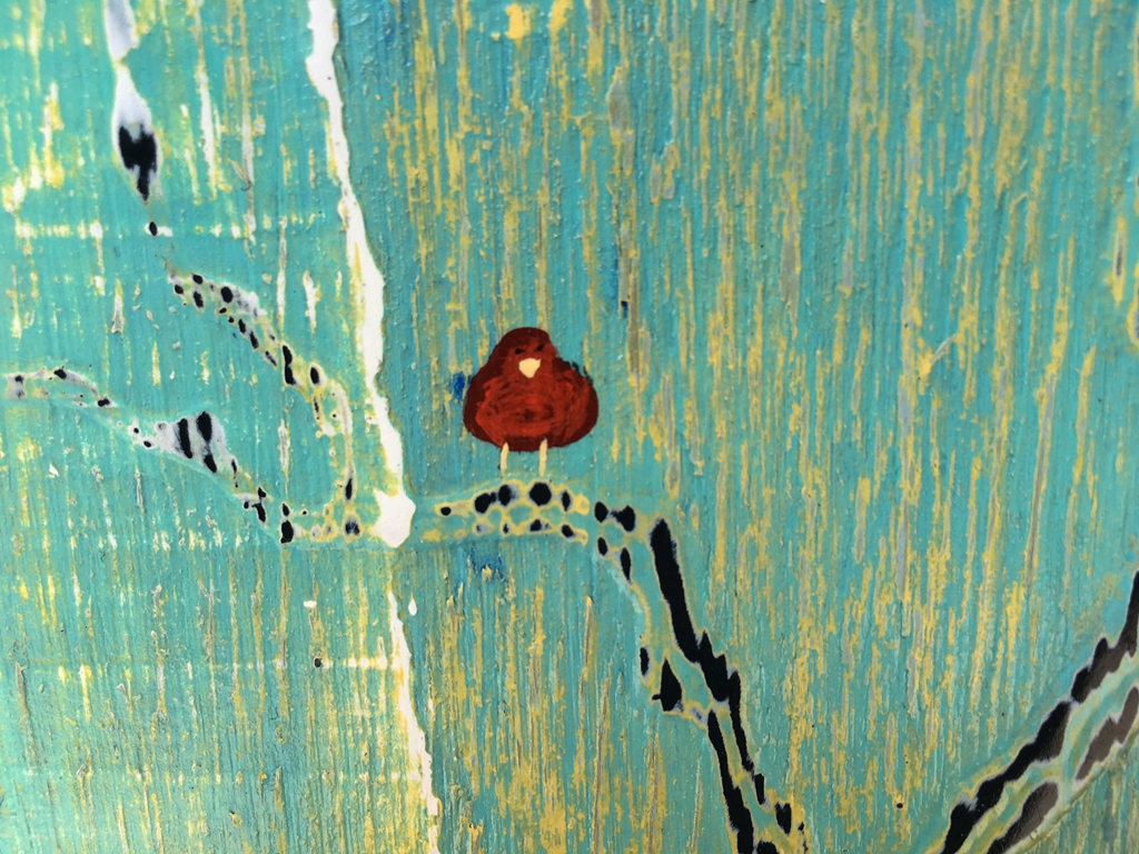 Out on A Limb Red Bird - Abstract Tree - Mixed Media On Reclaimed Wood By Rafi - Image 2