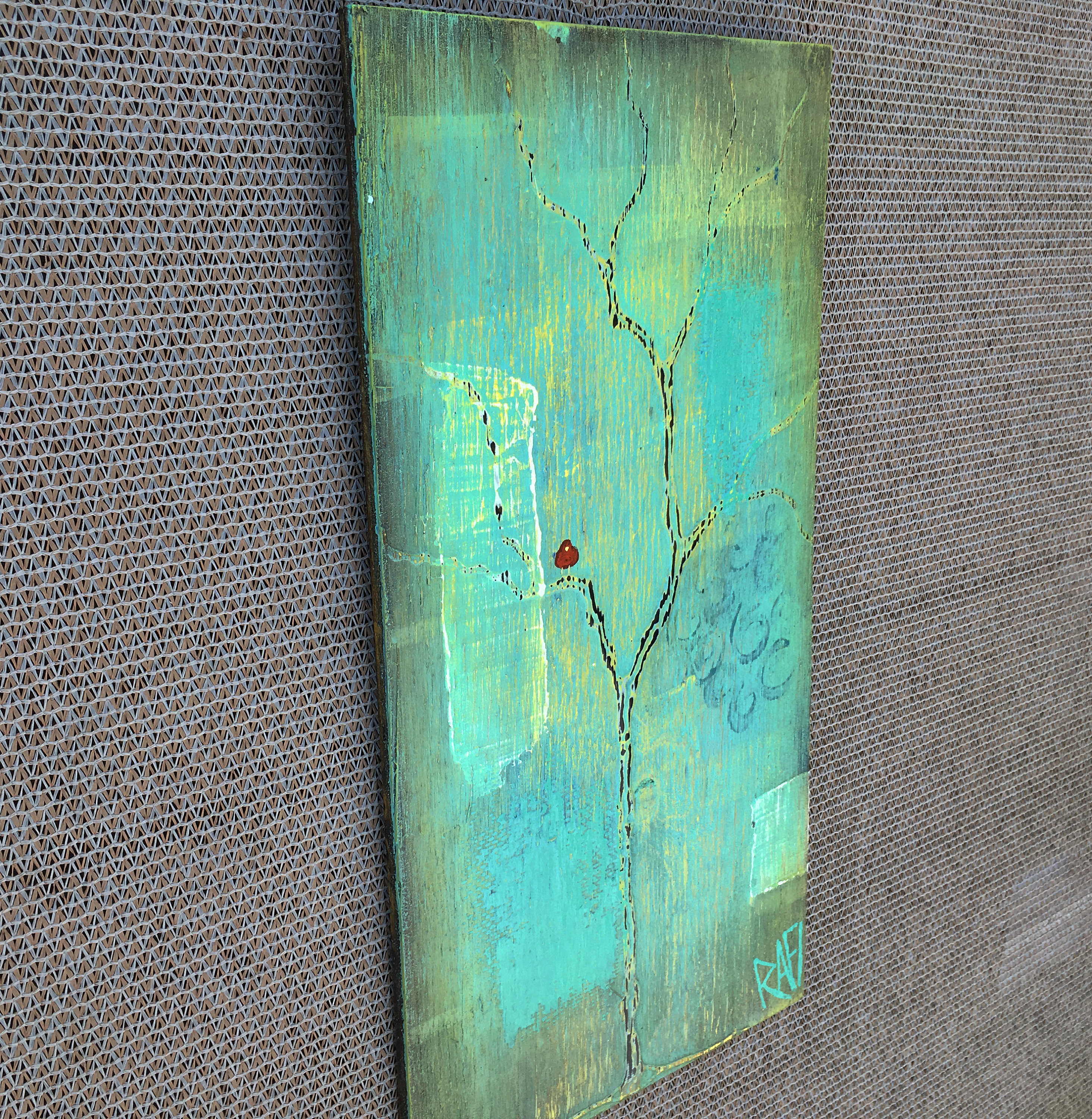 Out on A Limb Red Bird - Abstract Tree - Mixed Media On Reclaimed Wood By Rafi - Image 5