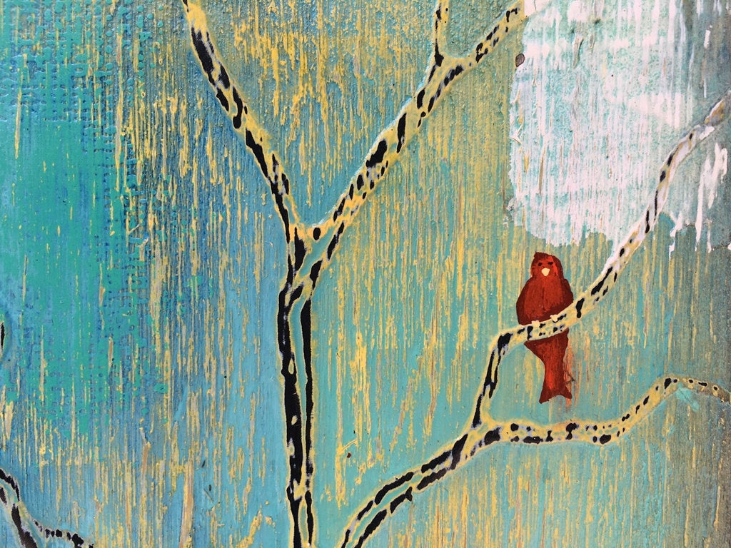 Out on A Limb Red Bird - Abstract Tree - Mixed Media On Reclaimed Wood By Rafi - Image 3