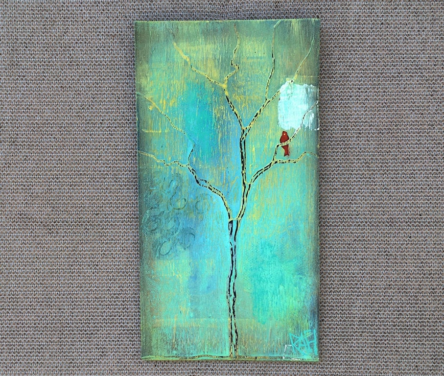 Out on A Limb Red Bird - Abstract Tree - Mixed Media On Reclaimed Wood By Rafi - Image 6