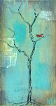 Out on A Limb Red Bird - Abstract Tree - Mixed Media On Reclaimed Wood  By Rafi