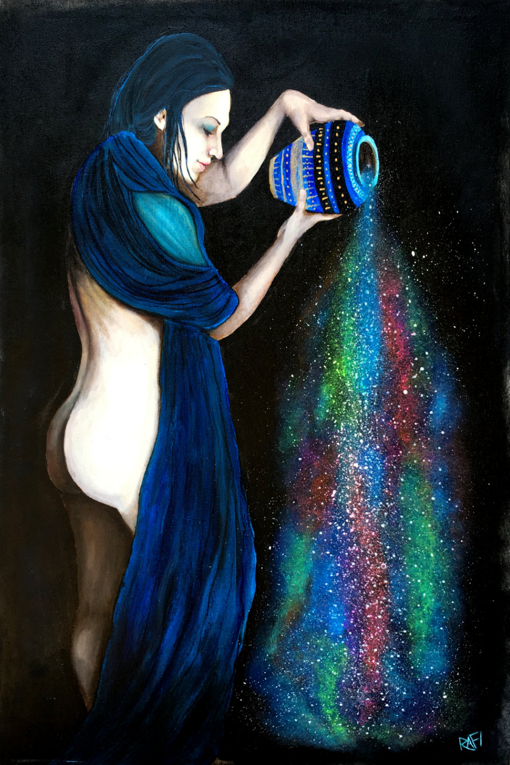 Outpouring Of Light -Glow In The Dark - Original Painting By Artist Rafi Perez Mixed Medium Canvas 36X54 - Image 3