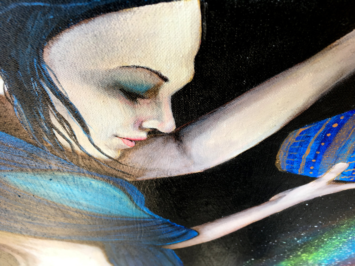 Outpouring Of Light -Glow In The Dark - Original Painting By Artist Rafi Perez Mixed Medium Canvas 36X54 - Image 7