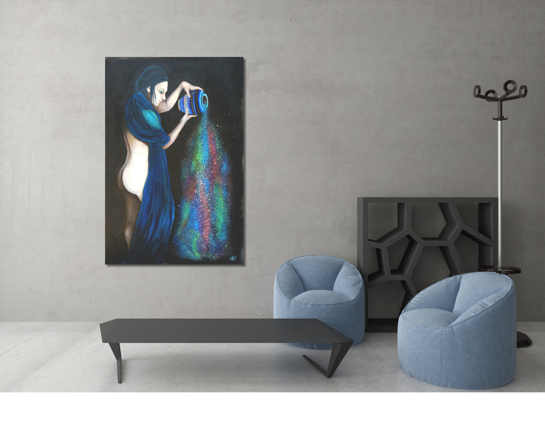 Outpouring Of Light -Glow In The Dark - Original Painting By Artist Rafi Perez Mixed Medium Canvas 36X54 - Image 8